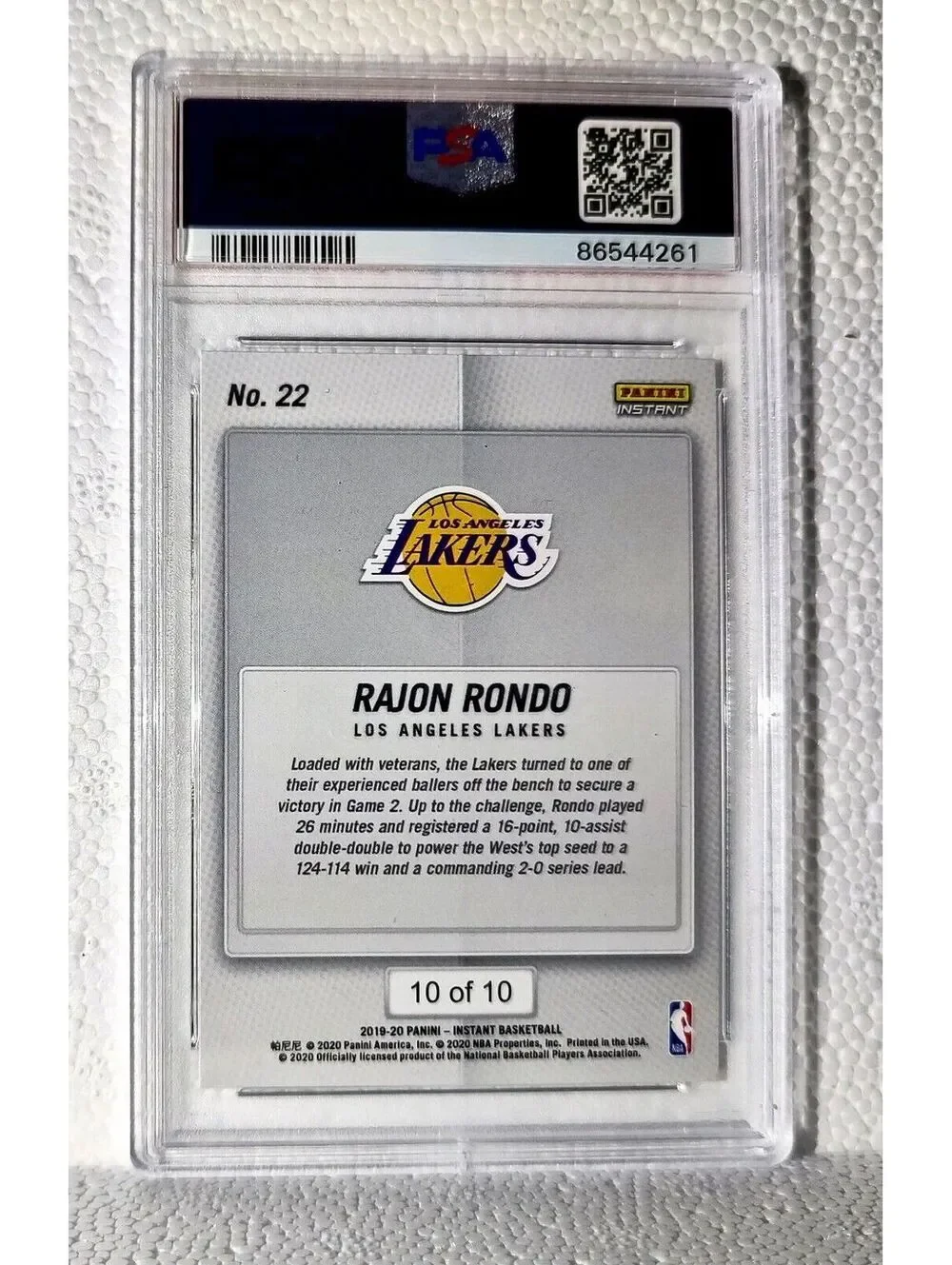 Rajon Rondo 2020 Panini LA Lakers NBA Champions #22 Green Card 10/10 PSA 9 Mint